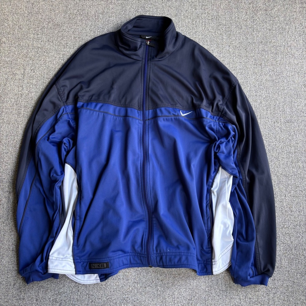Nike Track Jacket Mens XL Blue Vintage Colorblock‎ Full Zip Athletic Swoosh F9